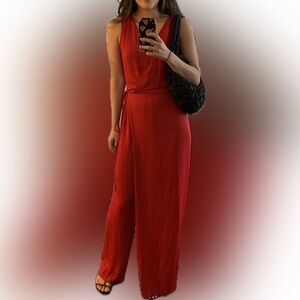 Zara Satin Red Jumpsuit
